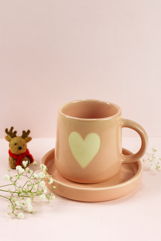Cozy Pink Heart Mug with Saucer🩷 (300ml)