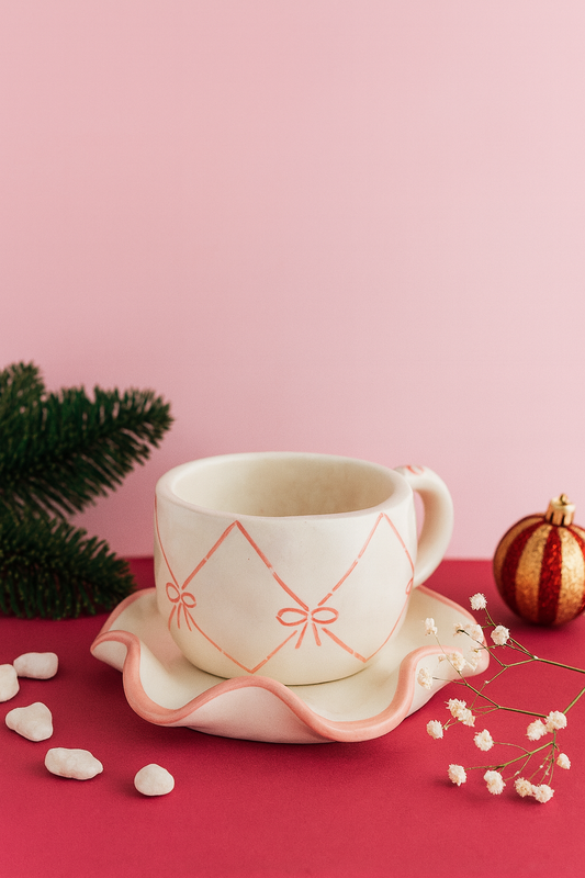 Blush Bow Ruffle Cup Set🎀