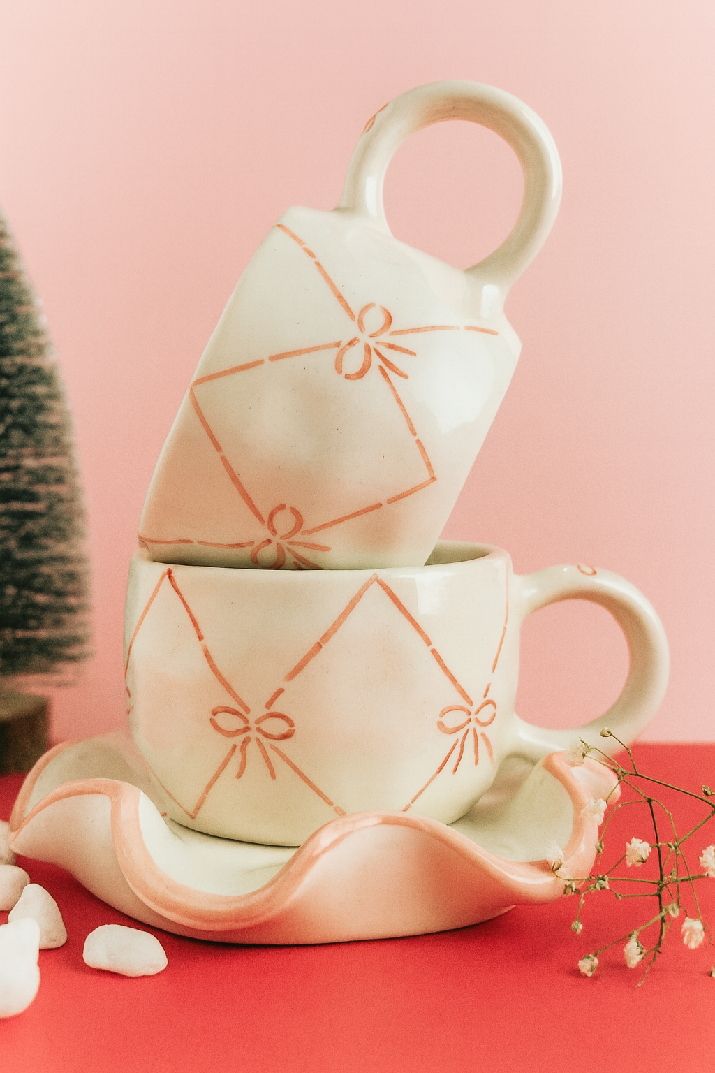 Blush Bow Ruffle Cup Set🎀