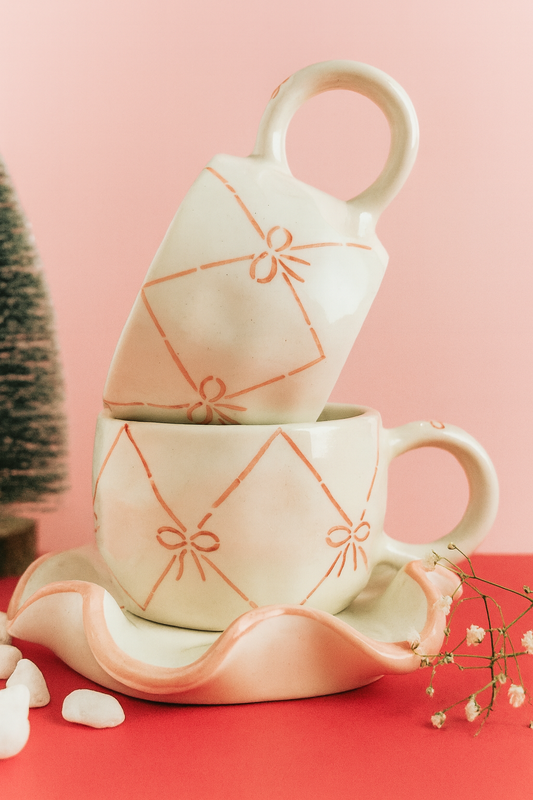 Blush Bow Ruffle Cup Set🎀